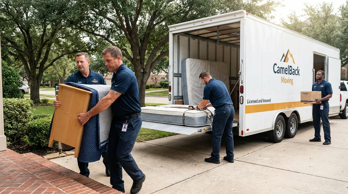 Crew loading residential truck for cross-state move from Watsonville, CA